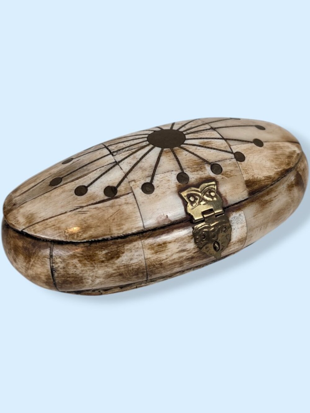 Vintage Brass Inlay Camel Bone Trinket Box